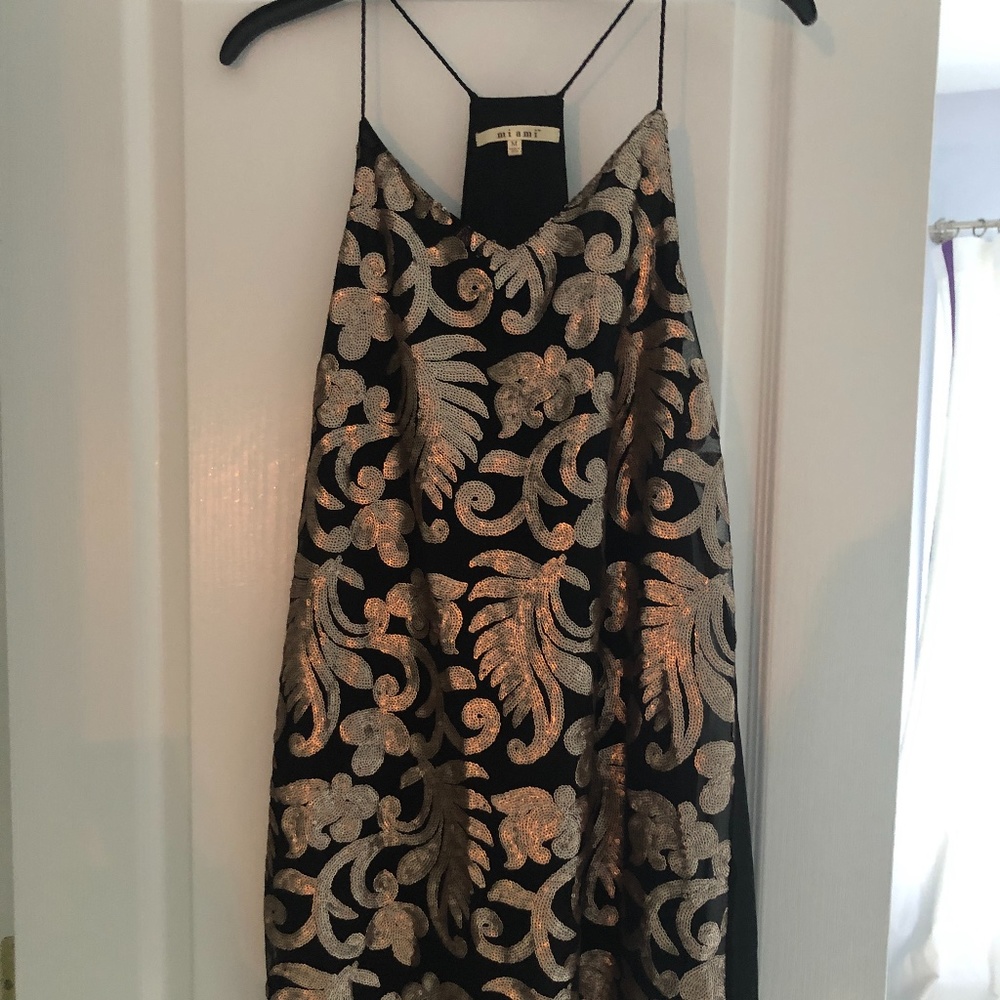 Black and Gold Sequin Mini Dress